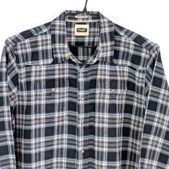 Wrangler Flannel Shirt Western Plaid Snap Front - Picture 4 of 8